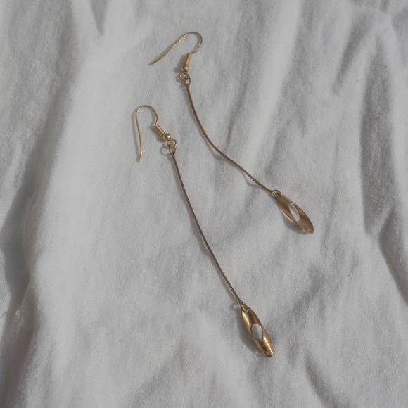 Vintage Jewelry - vtg 80s mcm gold art deco drop earrings
